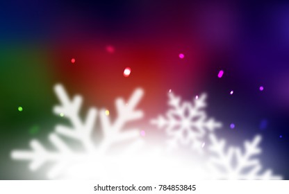 Dark Green, Red vector layout with bright snowflakes. Decorative shining illustration with snow on abstract template. The pattern can be used for new year ad, booklets.