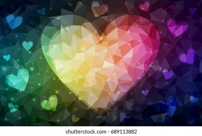 Dark Green, Red vector love background with heart. Paper note. Valentine's greeting polygonal card. Triangular illustration for your business. Stock template for your design.