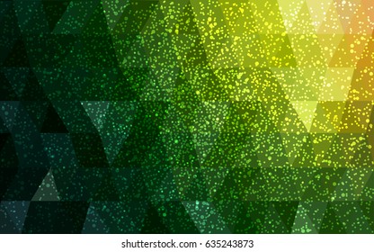 Dark Green, Red vector low poly crystal background with snowflakes. Polygon christmas design pattern. Low poly illustration of New Year celebration.