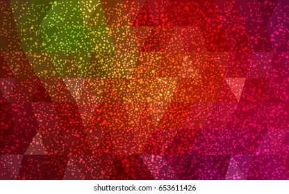 Dark Green, Red vector low poly crystal background with snowflakes. Polygon christmas design pattern . Low poly illustration of New Year celebration.