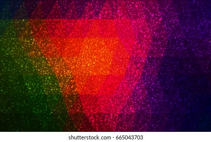 Dark Green, Red vector low poly crystal background with snowflakes. Polygon christmas design pattern . Low poly illustration of New Year celebration.