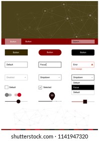 Dark Green, Red vector Material Design Kit with lines, circles. Style guide in polygonal style with triangles, circles. This template you can use for websites.