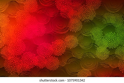 Dark Green, Red vector natural elegant background. Doodle illustration of flowers in Origami style with gradient. Brand-new design for your business.