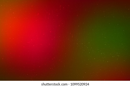 Dark Green, Red vector pattern with night sky stars. Space stars on blurred abstract background with gradient. Template for cosmic backgrounds.