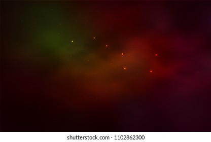 Dark Green, Red vector pattern with night sky stars. Glitter abstract illustration with colorful cosmic stars. Pattern for astronomy websites.