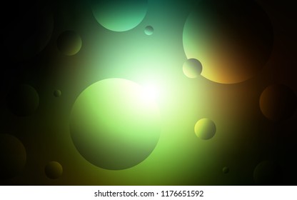 Dark Green, Red vector pattern with spheres. Blurred bubbles on abstract background with colorful gradient. Completely new template for your brand book.