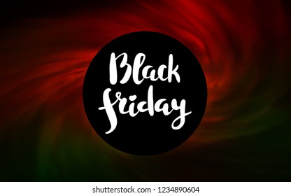 Dark Green, Red vector pattern with a black hole, stars. Illustration with colorful milky way stars and a black hole. Backdrop for Black Friday promotions.