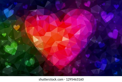 Dark Green, Red vector  pattern with colorful hearts. Glitter abstract illustration with colorful hearts in romantic style. Template for Valentine's greeting postcards.