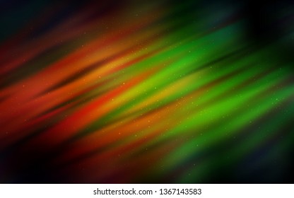 Dark Green, Red vector pattern with night sky stars. Shining colored illustration with bright astronomical stars. Template for cosmic backgrounds.