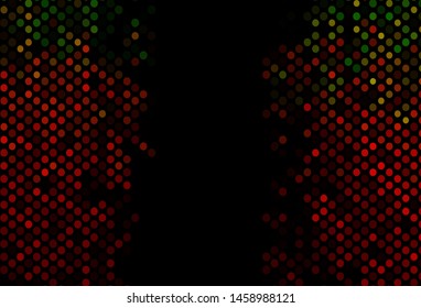 Dark Green, Red vector pattern with spheres. Glitter abstract illustration with blurred drops of rain. Pattern of water, rain drops.