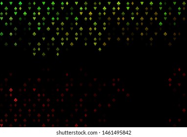 Dark Green, Red vector pattern with symbol of cards. Blurred decorative design of hearts, spades, clubs, diamonds. Smart design for your business advert of casinos.