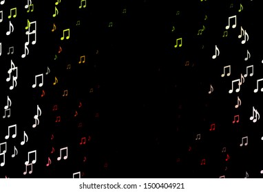 Dark Green, Red vector pattern with music elements. Isolated colorful music keys on abstract background. Modern design for wallpapers.