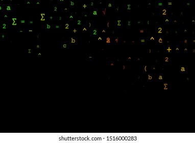 Dark Green, Red vector pattern with arithmetic signs. Blurred design in simple style with collection of numerals. Pattern for school, grammar websites.