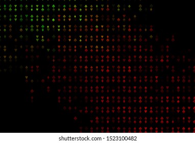 Dark Green, Red vector pattern with symbol of cards. Colorful gradient with signs of hearts, spades, clubs, diamonds. Pattern for ads of parties, events in Vegas.