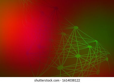 Dark Green, Red vector pattern with artificial intelligence network. Abstract illustration with links and dots of AI. Template for ads of intellect, innovations.