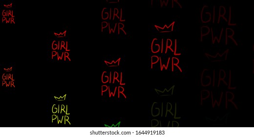 Dark Green, Red vector pattern with feminism elements. Simple design in abstract style with women’s rights activism. Design for International Women’s Day.