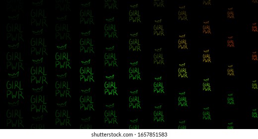 Dark Green, Red vector pattern with feminism elements. Illustration with signs of women's strength and power. Best design to show the power of women.