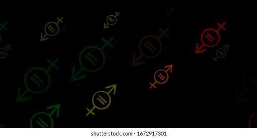 Dark Green, Red vector pattern with feminism elements. Illustration with signs of women's strength and power. Elegant design for wallpapers.