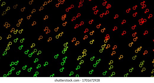 Dark Green, Red vector pattern with feminism elements. Simple design in abstract style with women’s rights activism. Background for International Women’s Day.