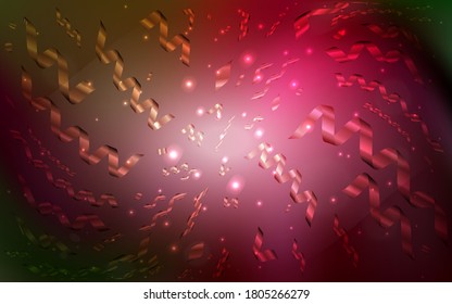 Dark Green, Red vector pattern with christmas ribbons. Blurred decorative design in anniversary style with confetti. The pattern can be used for carnival, festival leaflets.