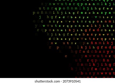 Dark green, red vector pattern with ABC symbols. Colored alphabet signs with gradient on white background. Best design for your ad, poster, banner of college.