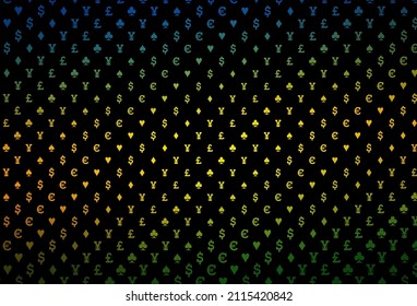Dark green, red vector pattern with symbol of cards. Shining illustration with hearts, spades, clubs, diamonds. Pattern for leaflets of poker games, events.