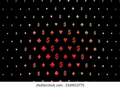 Dark green, red vector pattern with symbol of cards. Colored illustration with hearts, spades, clubs, diamonds. Pattern for ads of parties, events in Vegas.
