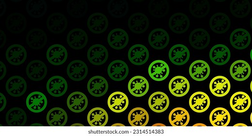 Verde oscuro, patrón vectorial rojo con elementos coronavirus. Ilustración inteligente con signos cómodos en estilo decorativo. Sencillo dibujo contra la fiebre de peligro.