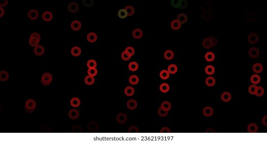 Patrón vectorial rojo, verde oscuro, con elementos coronavirus. Diseño simple en estilo abstracto con formas de infección. Sencillo dibujo contra la fiebre de peligro.