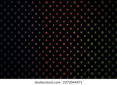 Dark green, red vector pattern with symbol of cards. Colorful gradient with signs of hearts, spades, clubs, diamonds. Pattern for booklets, leaflets of gambling houses.