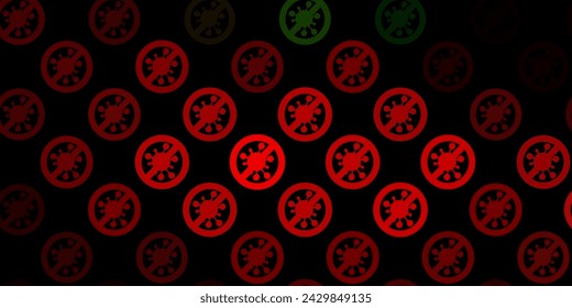 Dark Green, Red vector pattern with coronavirus elements. Colorful  gradient illness symbols in simple abstract style. Best design for quarantine events.