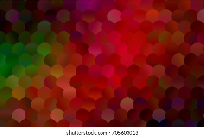 Dark Green, Red vector red pattern of geometric circles, shapes. Colorful mosaic banner. Geometric background with colored disks.