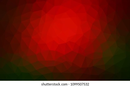 Dark Green, Red vector polygon abstract layout. Shining polygonal illustration, which consist of triangles. Brand new design for your business.