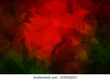 Dunkelgrüner, roter Vektorpolygon abstrakter Hintergrund. Geometrische Abbildung im Origami-Stil mit Farbverlauf.  Eine neue Struktur für Ihre Website.