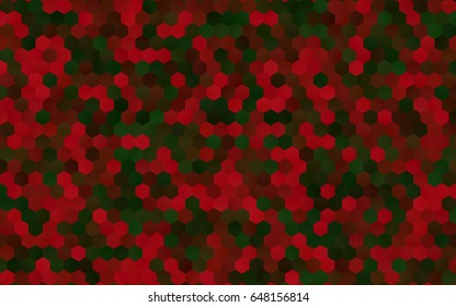 Dark Green, Red vector polygonal illustration, which consist of hexagons. Hexagonal pattern for your business design. Geometric background in Origami style with gradient. 