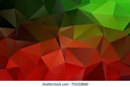 Dark Green, Red vector polygonal background. Triangular geometric sample with gradient.  A completely new template for your business design.