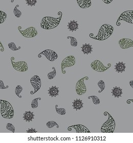 Dark Green, Red vector seamless doodle layout with leaves and flowers. Leaves and flowers with gradient on white background. Brand new style for your business design.