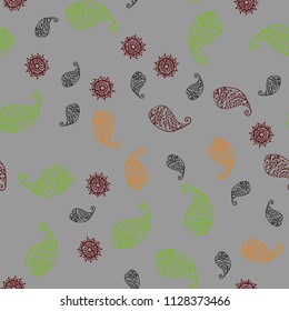 Dark Green, Red vector seamless doodle pattern with leaves and flowers. Illustration with doodles on abstract template. Doodle design can be used for your web site.