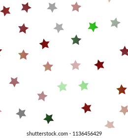 Dark Green, Red vector seamless cover with small and big stars. Decorative shining illustration with stars on abstract template. The template can be used as a background.