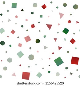 Dark Green, Red vector seamless template with crystals, circles, squares. Circles, lines, rhombus with colorful gradient. Pattern for design of fabric, wallpapers.