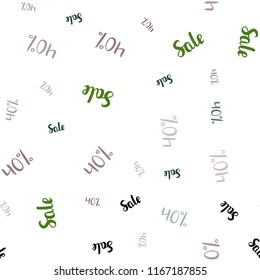Dark Green, Red vector seamless background with 40 % signs of sales. Gradient illustration with discount signs on white backdrop. Backdrop for mega promotions, discounts.