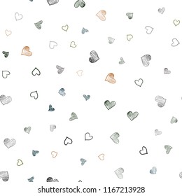 Dark Green, Red vector seamless template with doodle hearts. Blurred decorative design in doodle style with hearts. Pattern can be used for valentine's ad, booklets.