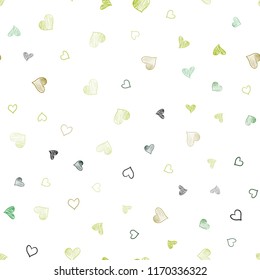Dark Green, Red vector seamless texture with lovely hearts. Hearts on blurred abstract background with colorful gradient. Pattern can be used for valentine's ad, booklets.