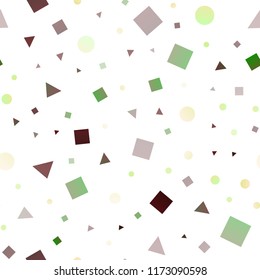 Dark Green, Red vector seamless cover in polygonal style with circles. Illustration with colorful circles, triangles, rectangles. Template for business cards, websites.
