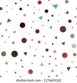 Dark Green, Red vector seamless texture in triangular style with circles. Abstract gradient illustration with circles, triangles. Trendy design for wallpaper, fabric makers.