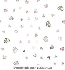 Dark Green, Red vector seamless pattern with colorful hearts. Glitter abstract illustration with colorful hearts in romantic style. Pattern for marriage gifts, congratulations.