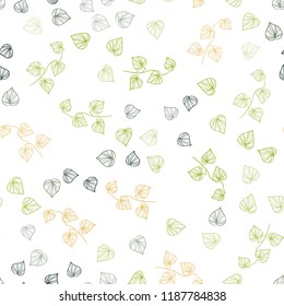 Dark Green, Red vector seamless doodle background with leaves. leaves on elegant natural pattern with gradient. Template for business cards, websites.