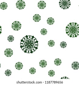 Dark Green, Red vector seamless background with xmas snowflakes. Shining colored illustration with snow in christmas style. Trendy design for wallpaper, fabric makers.