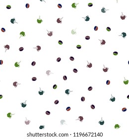 Dark Green, Red vector seamless texture with coffee beans, mugs. Gradient abstract collection of coffee cups and beans. Doodle design for your business advert of cafes.