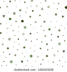 Dark Green, Red vector seamless pattern with polygonal style with circles. Illustration with colorful circles, triangles, rectangles. Pattern for design of window blinds, curtains.